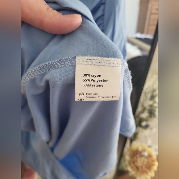 NWT Women’s Short Sleeve Ruched Bodycon Midi Dress in Sky Blue 2X fits like 1X - Picture 10 of 12